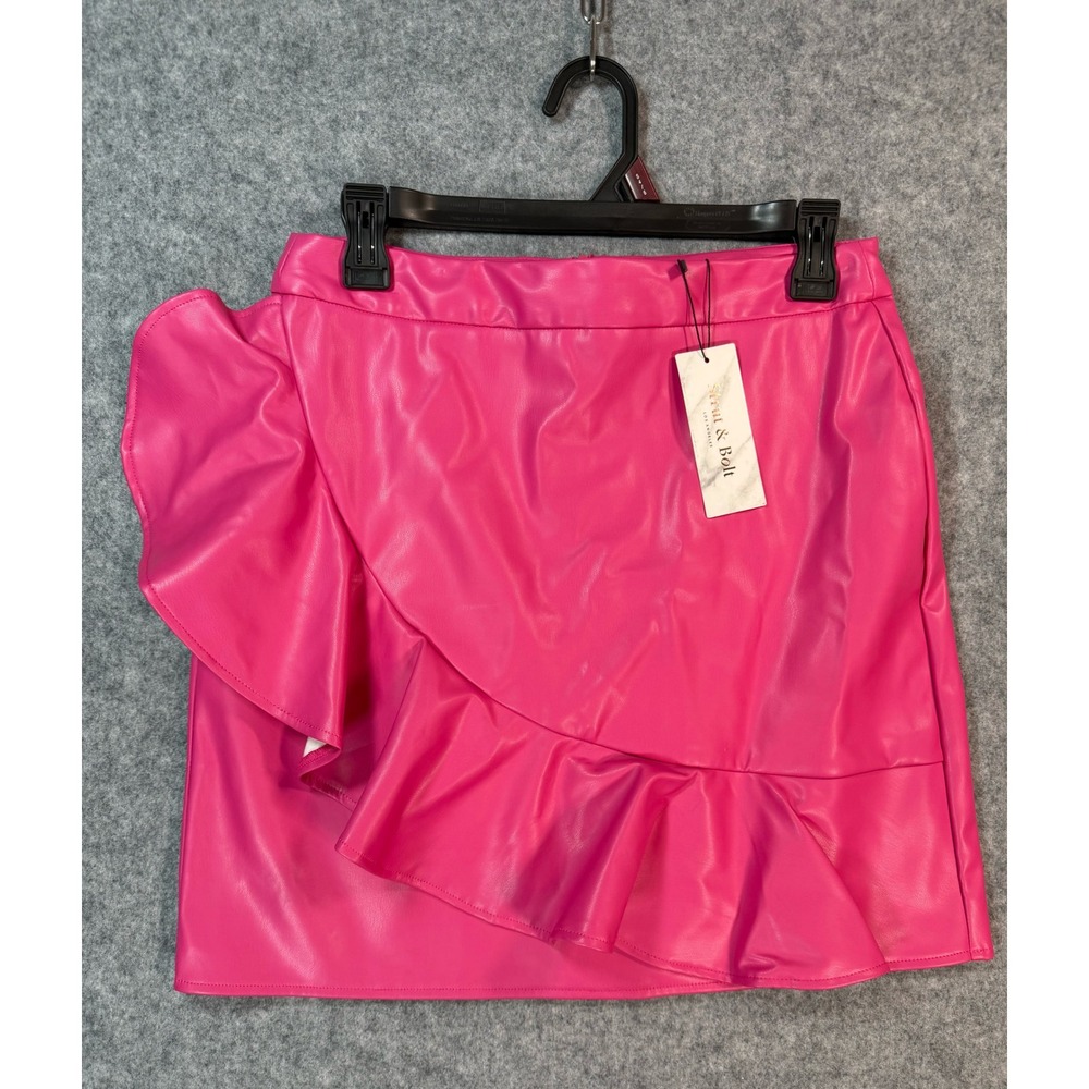 Strut & Bolt Hot Pink Faux Leather Ruffle Mini Skirt S Womens Medium